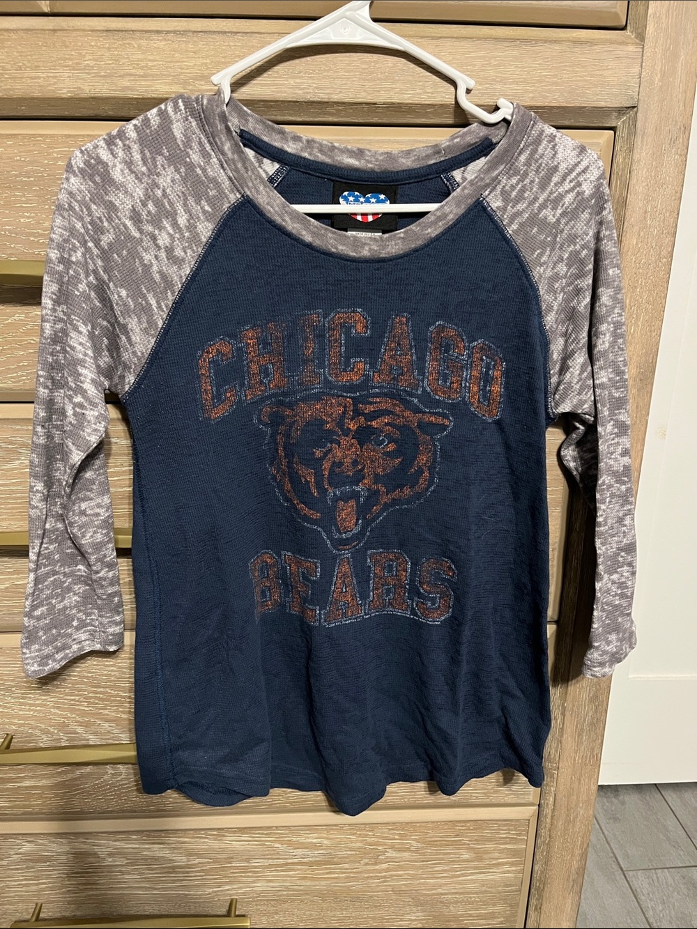 Junk Food Clothing Navy Blue & Gray Chicago Bears Raglan 3/4 Sleeve Tee Size M